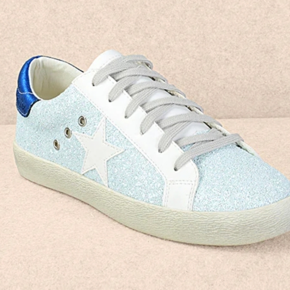 Mi.iM Skyla Light Green Lace-up Glitter Star Sneakers - Picture 5 of 14